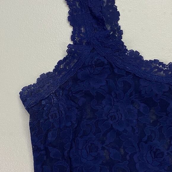 Vtg Hanky Panky Tank Top Women Small Navy Blue Lace Floral Sheer Stretch USA Y2K - Picture 10 of 13